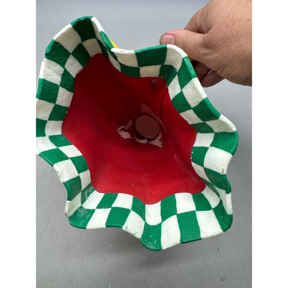 Handcrafted Christmas Clay Angel Figurine With Trumpet - Red/Green Holiday READ - Picture 9 of 9